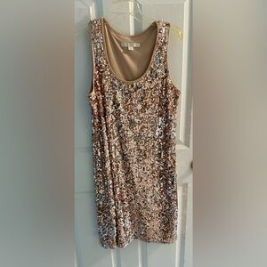 Boston Proper sequin mini dress rose gold